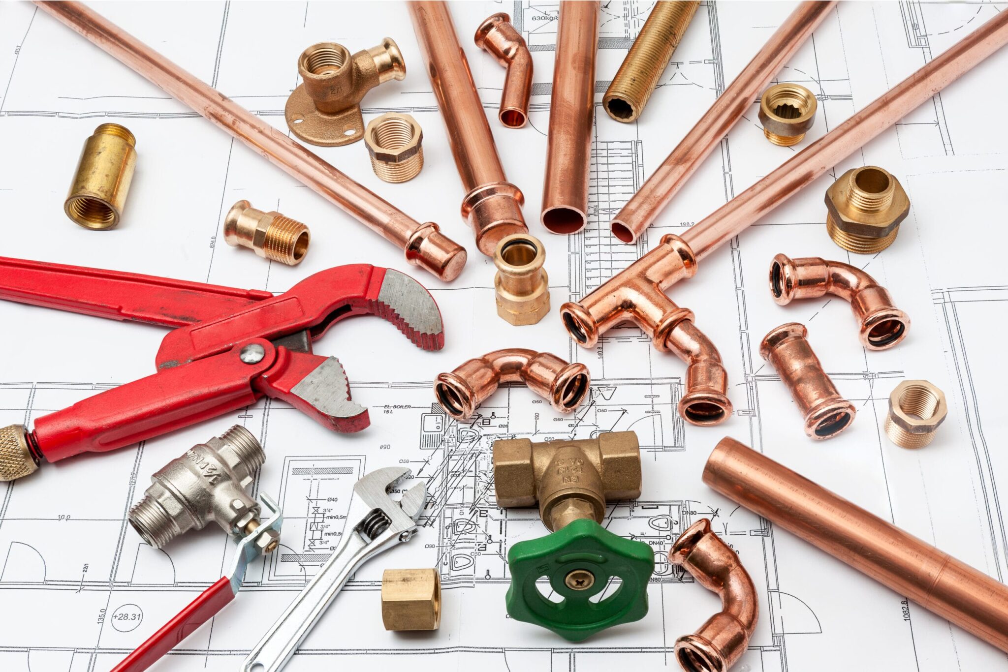 Copper pipes, fittings, valves, and plumbing tools in Port Orange